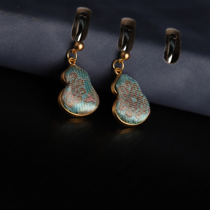 Buddha Stones Pendientes colgantes artesanales con forma de calabaza y diseño floral de brocado Song. - image 3