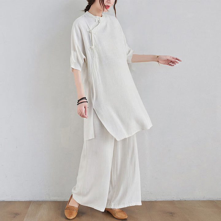 Conjunto de 2 piezas de ropa de meditación Zen Tai Chi con diseño liso de Buddha Stones, pantalones superiores de lino y algodón para mujer - image 14