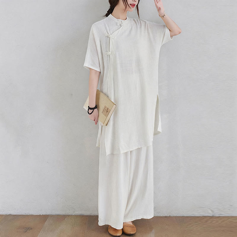 Conjunto de 2 piezas de ropa de meditación Zen Tai Chi con diseño liso de Buddha Stones, pantalones superiores de lino y algodón para mujer - image 17