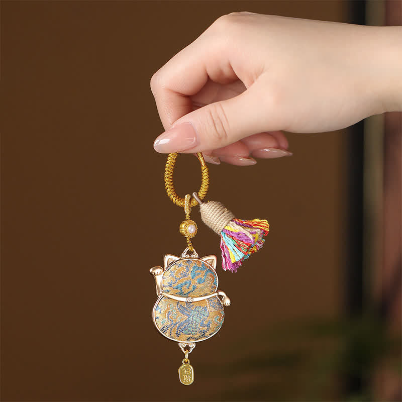 Buddha Stones Llavero con borla Song Brocade Lucky Cat Wealth - Oro - image 3
