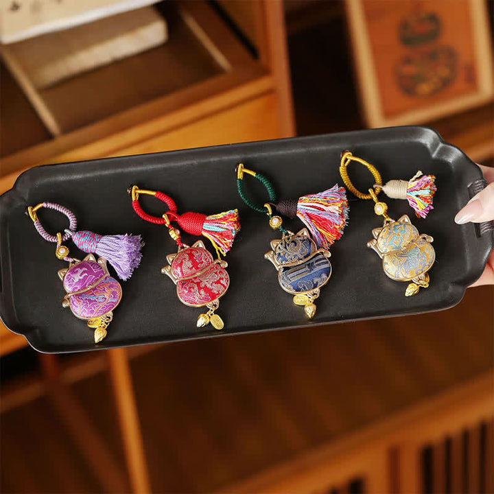 Buddha Stones Llavero con borla Song Brocade Lucky Cat Wealth - image 5