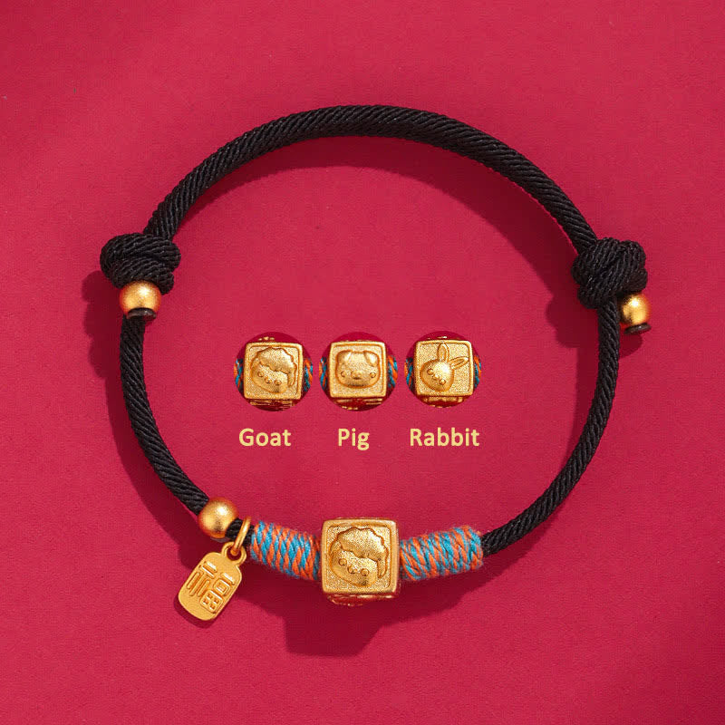 Buddha Stones Pulsera de hilo rojo hecha a mano con el símbolo de protección del zodíaco chino de las Tres Armonías - Pulsera de hilo negro con diseño de cabra, cerdo y conejo - Hilo rojo (Protección♥Suerte) - image 4
