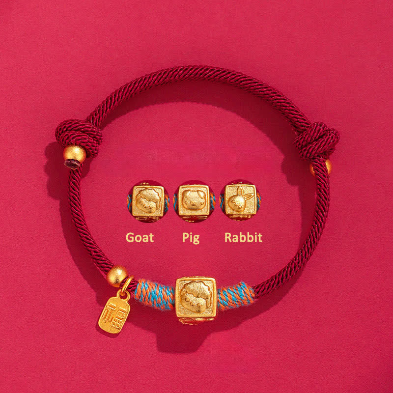Buddha Stones Pulsera hecha a mano con hilo rojo y dije del zodíaco chino de la suerte Fu - Pulsera roja de tres armonías con cabra, cerdo y conejo de plata 999 - Plata (Bendición♥Calma) - image 0