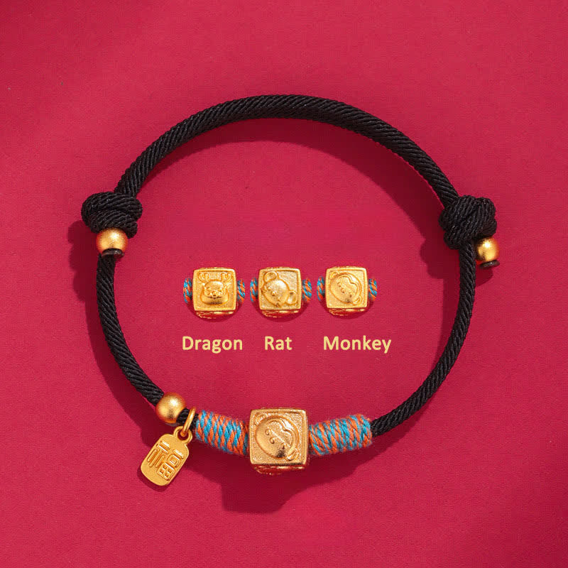 Buddha Stones Pulsera hecha a mano con hilo rojo y dije del zodíaco chino de la suerte Fu - Pulsera negra de plata 999 con dragón, rata y mono, tres armonías. - Plata (Bendición♥Calma) - image 13