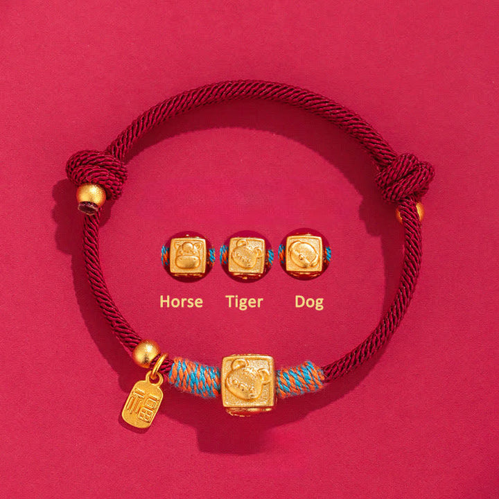 Buddha Stones Pulsera hecha a mano con hilo rojo y dije del zodíaco chino de la suerte Fu - Pulsera roja de tres armonías con caballo, tigre y caballo de plata 999 - Plata (Bendición♥Calma) - image 1
