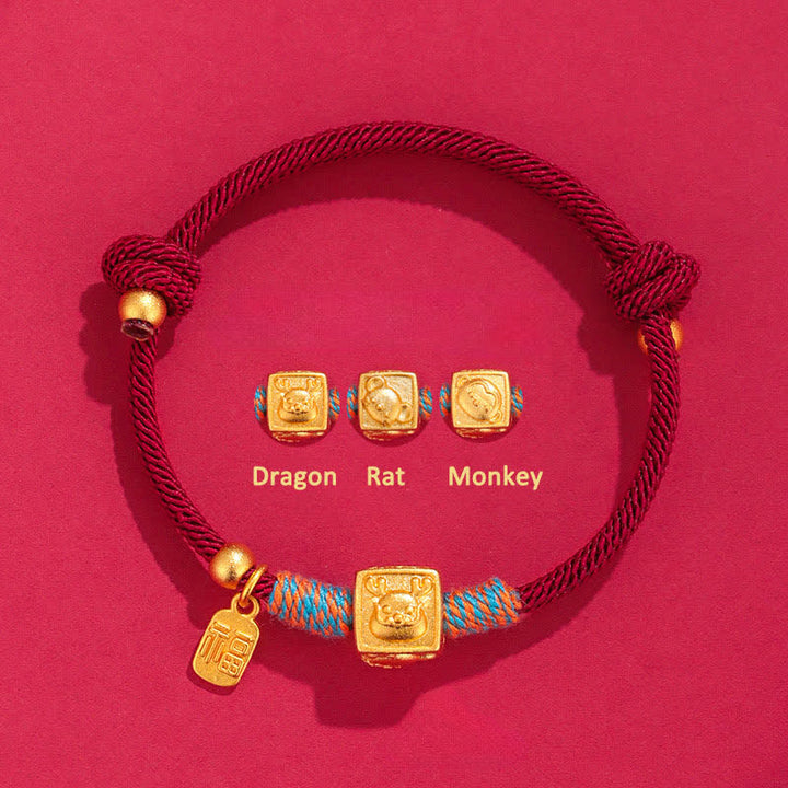 Buddha Stones Pulsera hecha a mano con hilo rojo y dije del zodíaco chino de la suerte Fu - Pulsera roja de plata 999 con dragón, rata y mono, tres armonías. - Plata (Bendición♥Calma) - image 3
