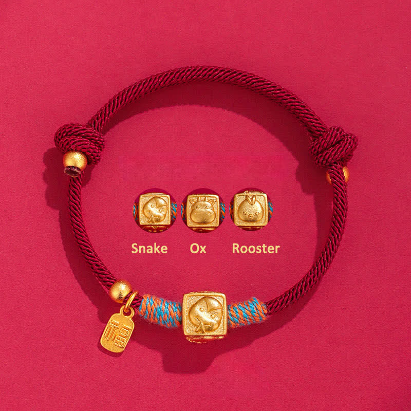Buddha Stones Pulsera hecha a mano con hilo rojo y dije del zodíaco chino de la suerte Fu - Pulsera roja de plata 999 con serpiente, buey y gallo, tres armonías. - Plata (Bendición♥Calma) - image 2