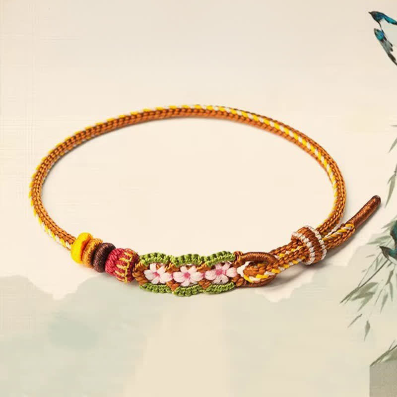 Buddha Stones Pulsera ajustable de cordón con nudos chinos florales tejidos a mano - image 1