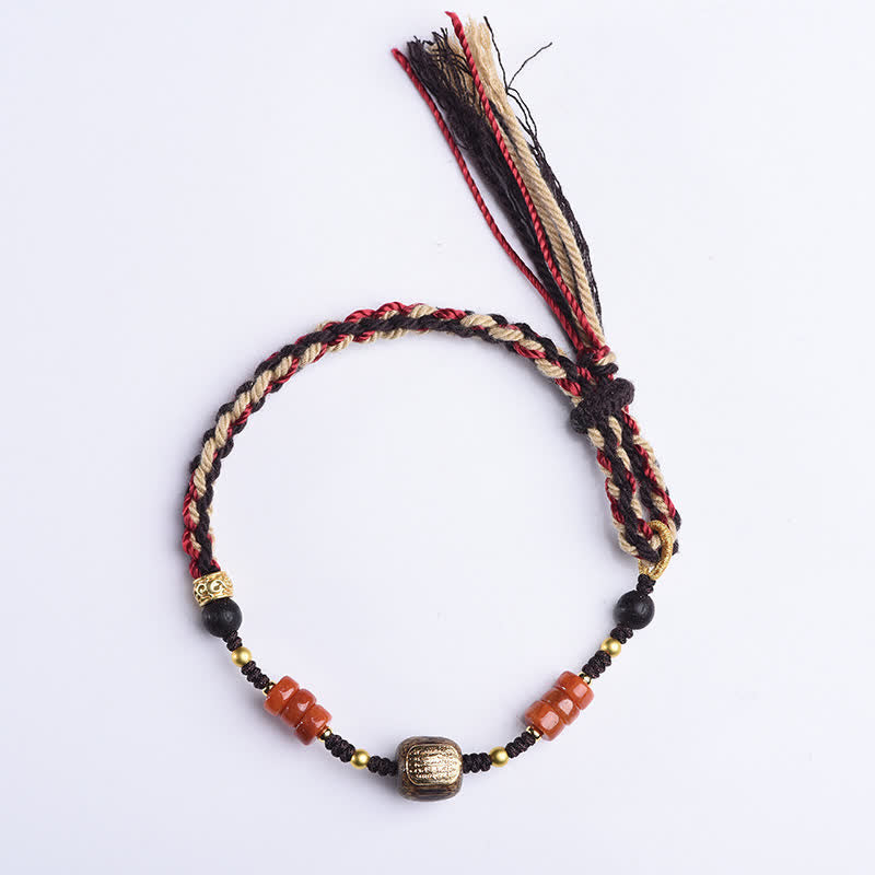 Buddha Stones Pulsera trenzada con borla de sándalo rojo tejida a mano con símbolo de bendición - image 8
