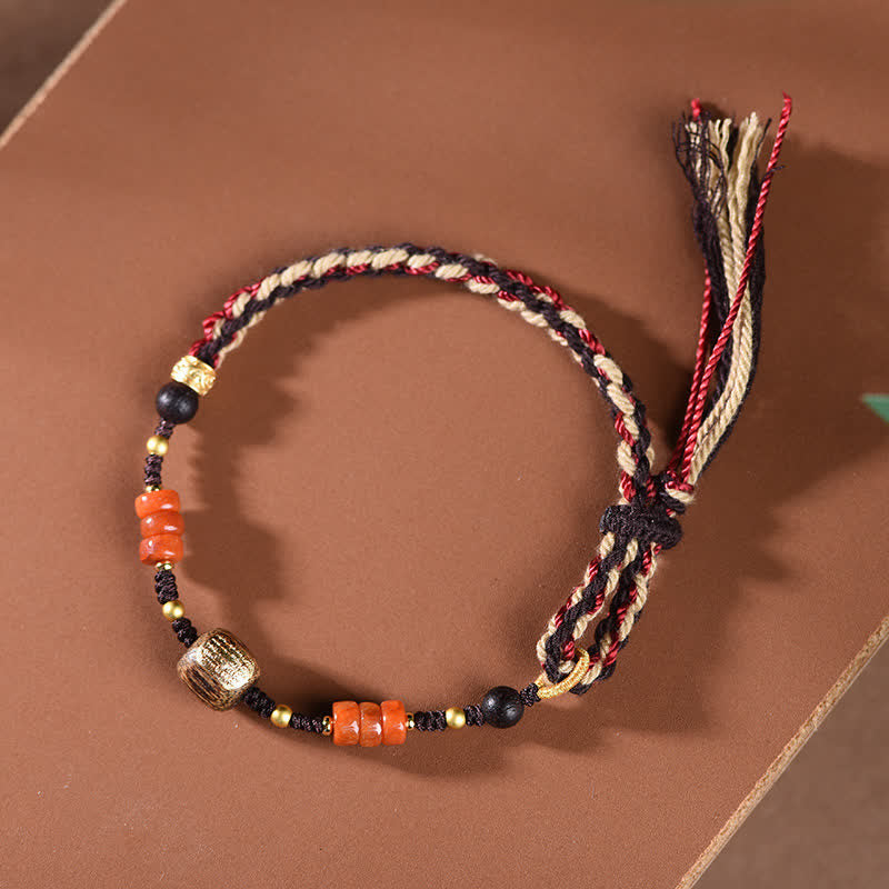 Buddha Stones Pulsera trenzada con borla de sándalo rojo tejida a mano con símbolo de bendición - image 7
