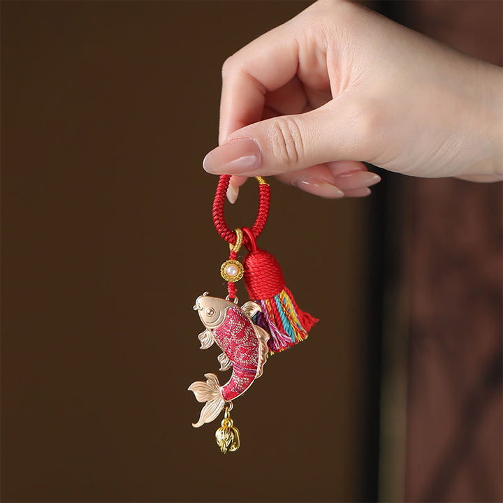 Buddha Stones Llavero de la prosperidad con pez koi de brocado Song Brocade - Rojo - image 0