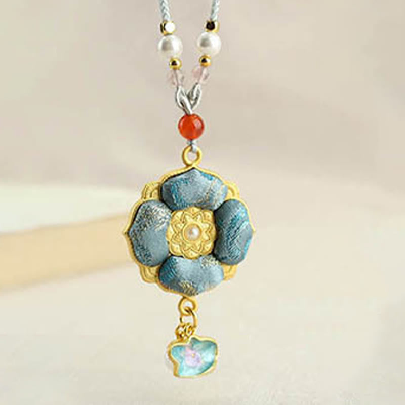 Buddha Stones Collar de la suerte con brocado de trébol de cuatro hojas - image 6