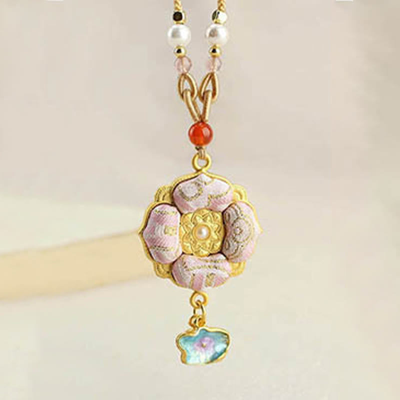 Buddha Stones Collar de la suerte con brocado de trébol de cuatro hojas - image 8