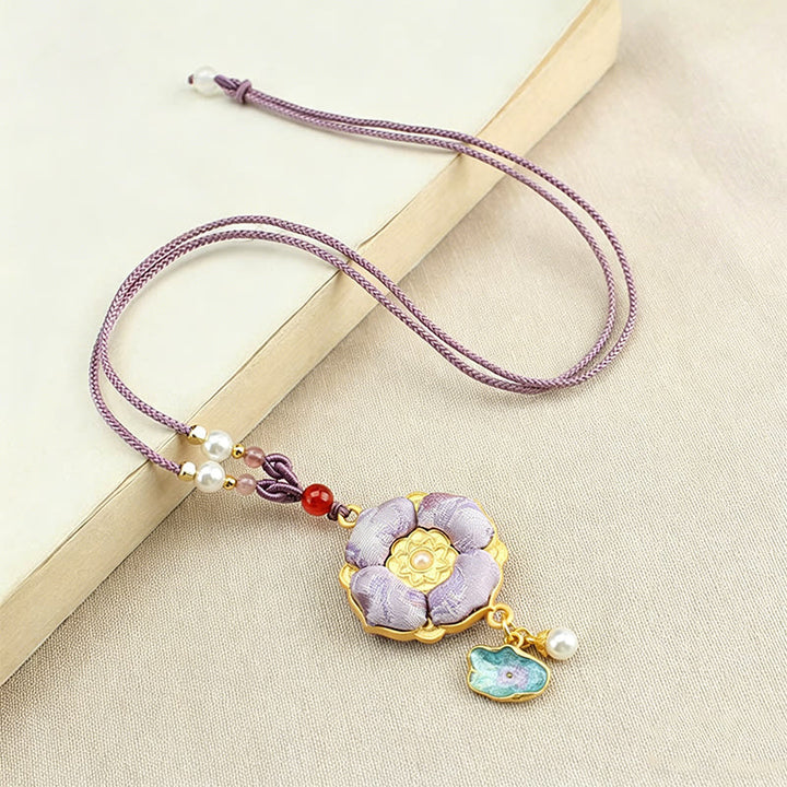 Buddha Stones Collar de la suerte con brocado de trébol de cuatro hojas - image 9
