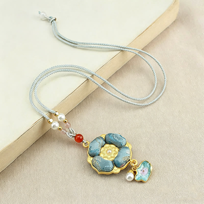 Buddha Stones Collar de la suerte con brocado de trébol de cuatro hojas - image 5