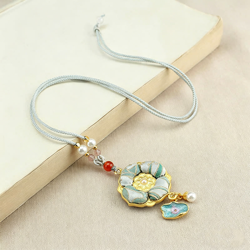 Buddha Stones Collar de la suerte con brocado de trébol de cuatro hojas - image 14