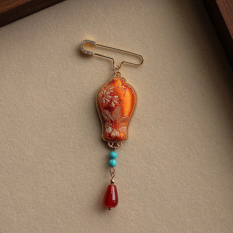 Buddha Stones Broche elegante con diseño de jarrón de brocado Song - image 6