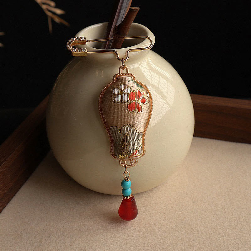 Buddha Stones Broche elegante con diseño de jarrón de brocado Song - image 4