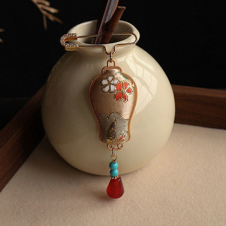 Buddha Stones Broche elegante con diseño de jarrón de brocado Song - image 4