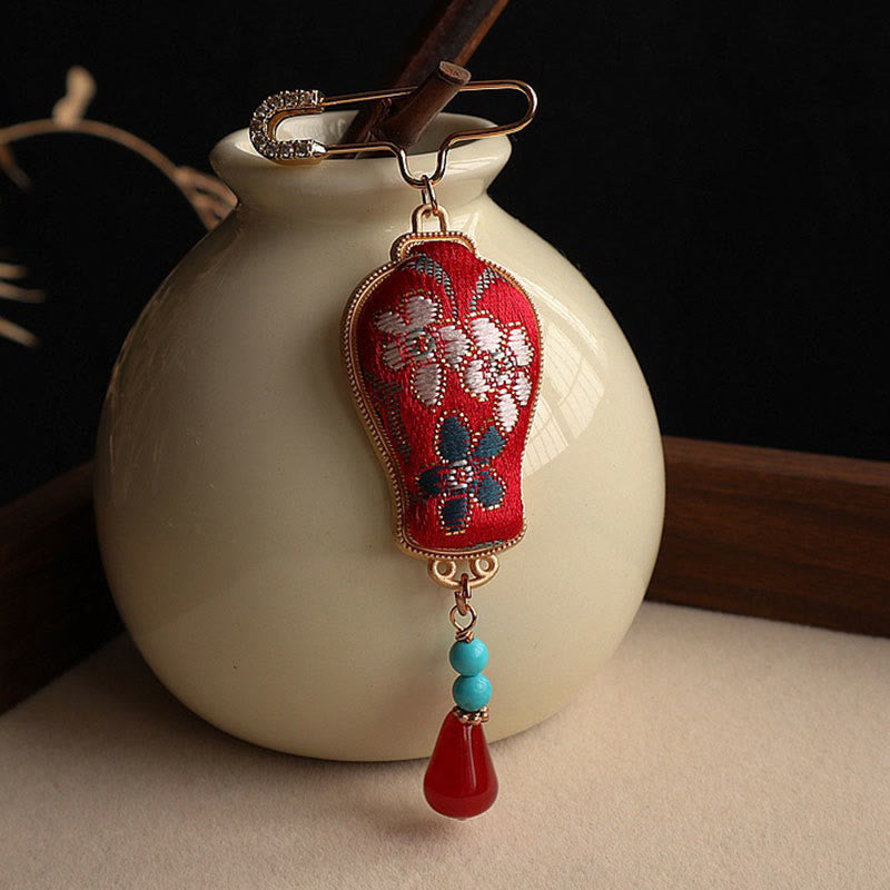 Buddha Stones Broche elegante con diseño de jarrón de brocado Song - image 0