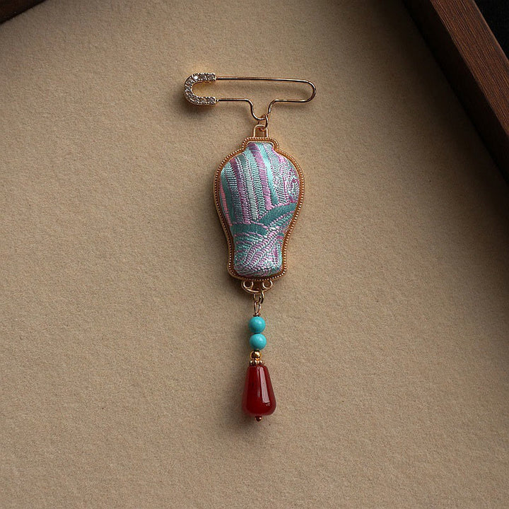 Buddha Stones Broche elegante con diseño de jarrón de brocado Song - image 7