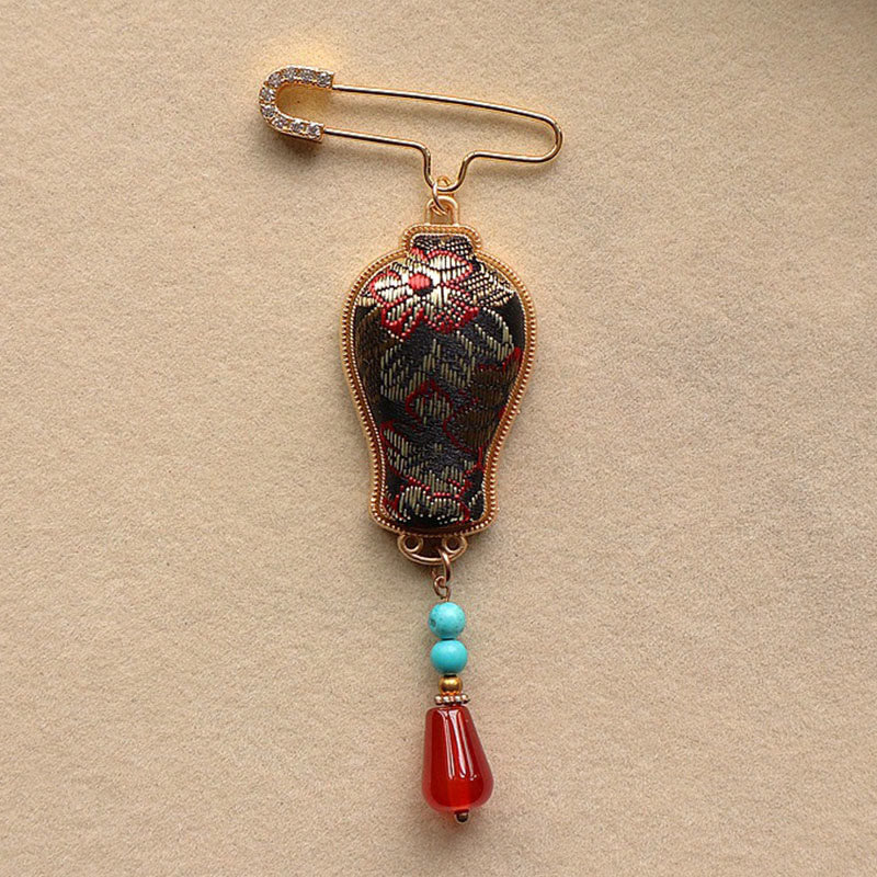 Buddha Stones Broche elegante con diseño de jarrón de brocado Song - image 3