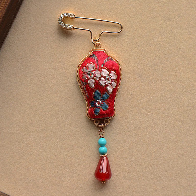 Buddha Stones Broche elegante con diseño de jarrón de brocado Song - image 1