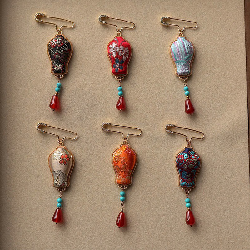 Buddha Stones Broche elegante con diseño de jarrón de brocado Song - image 10