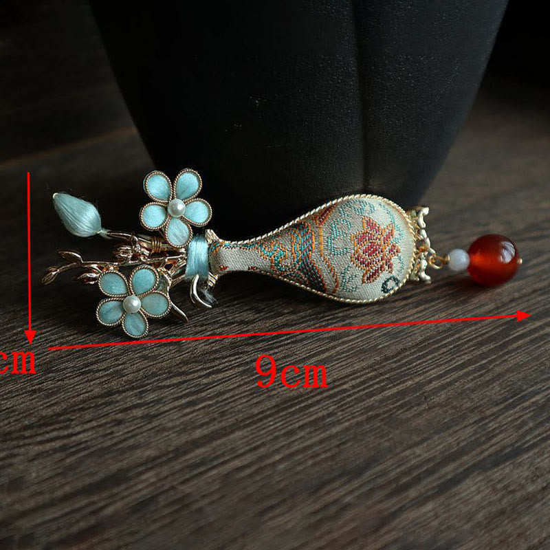 Buddha Stones Broche elegante con diseño de jarrón de flores de brocado Song - image 8