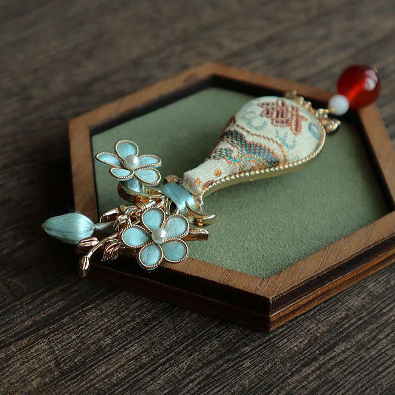 Buddha Stones Broche elegante con diseño de jarrón de flores de brocado Song - image 5