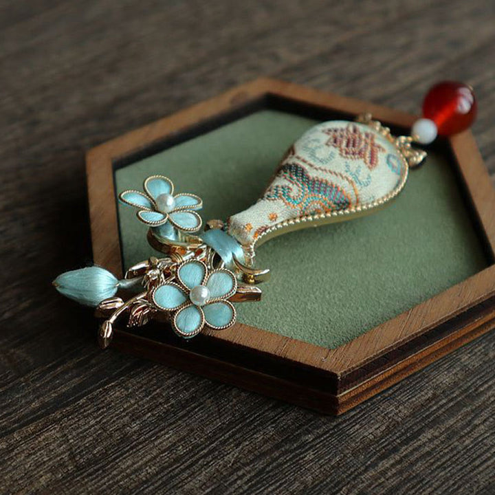 Buddha Stones Broche elegante con diseño de jarrón de flores de brocado Song - image 5