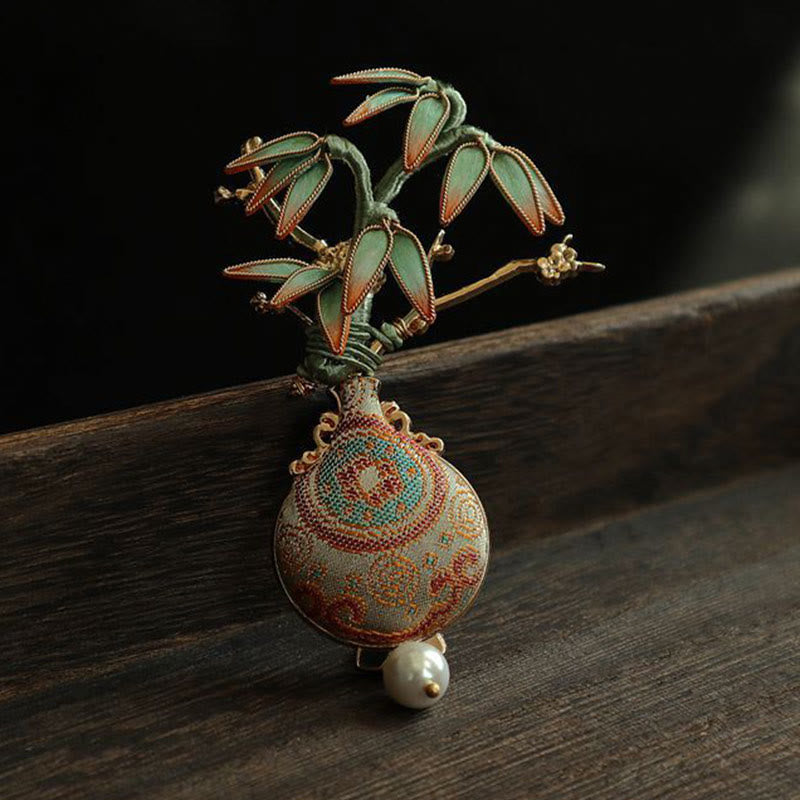 Buddha Stones Broche de equilibrio con diseño de jarrón de hojas de bambú brocadas Song - image 3