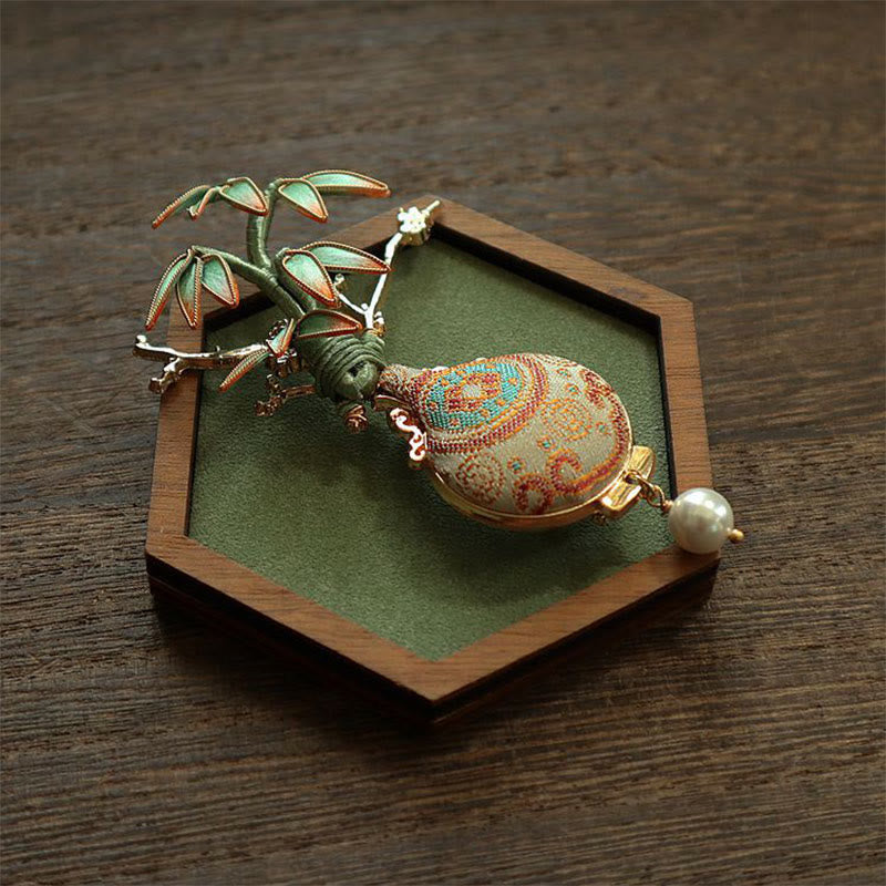 Buddha Stones Broche de equilibrio con diseño de jarrón de hojas de bambú brocadas Song - image 1