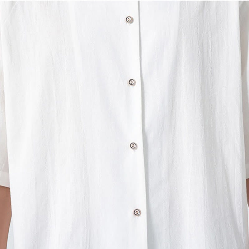 Buddha Stones Camisas de hombre lisas con cuello mandarín y bordado de loto, estilo verano Tang. - image 26