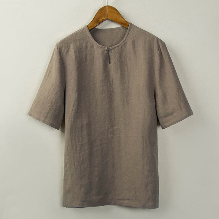 Buddha Stones Camisas de hombre lisas con botones y abertura lateral, estilo Tang, para verano. - Broncearse - US/UK/AU44, EU54 (4XL) - image 12