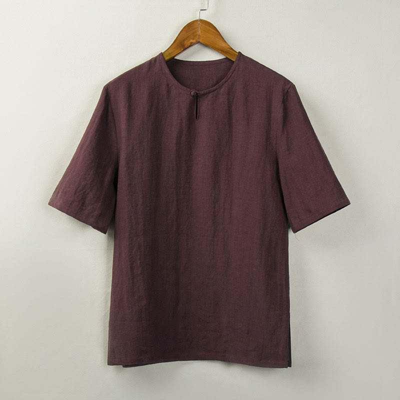 Buddha Stones Camisas de hombre lisas con botones y abertura lateral, estilo Tang, para verano. - Rojo oscuro - US/UK/AU44, EU54 (4XL) - image 2