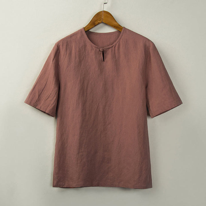 Buddha Stones Camisas de hombre lisas con botones y abertura lateral, estilo Tang, para verano. - Salmón oscuro - US/UK/AU44, EU54 (4XL) - image 6