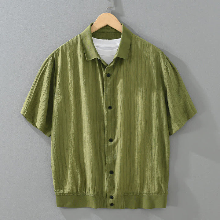 Buddha Stones Camisas de hombre lisas, informales, minimalistas y con botones, para verano. - Verde oliva - US/UK/AU42, EU52 (3XL) - image 0