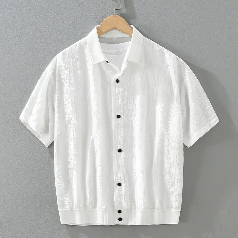 Buddha Stones Camisas de hombre lisas, informales, minimalistas y con botones, para verano. - Blanco - US/UK/AU42, EU52 (3XL) - image 11