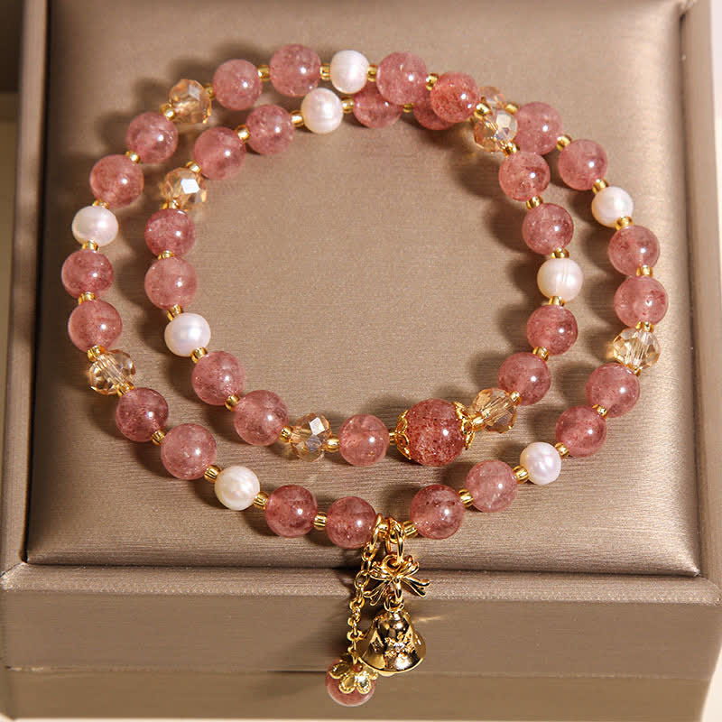 Buddha Stones Pulsera doble de encaje con perlas, cuarzo fresa y mariposa. - image 3