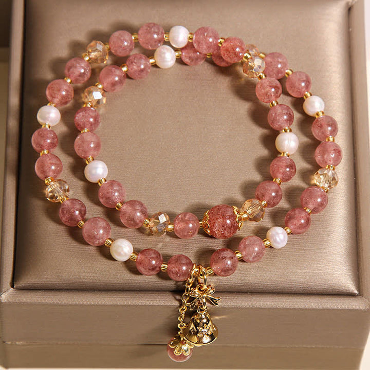 Buddha Stones Pulsera doble de encaje con perlas, cuarzo fresa y mariposa. - image 3