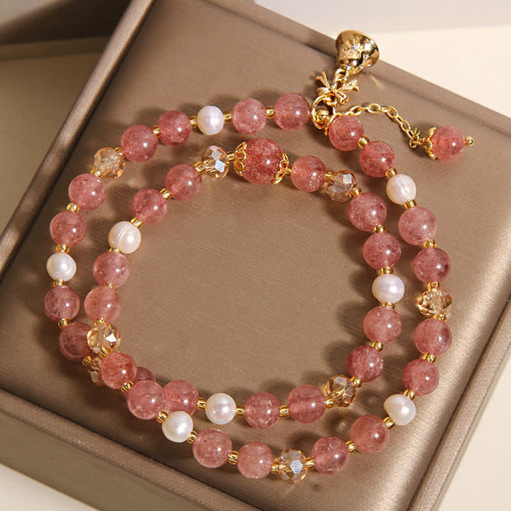 Buddha Stones Pulsera doble de encaje con perlas, cuarzo fresa y mariposa. - image 8