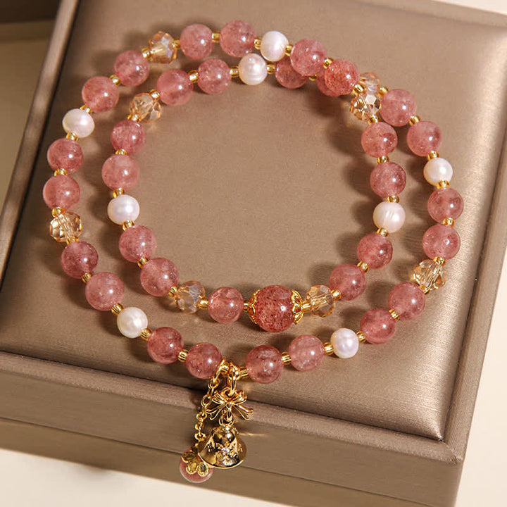 Buddha Stones Pulsera doble de encaje con perlas, cuarzo fresa y mariposa. - image 4