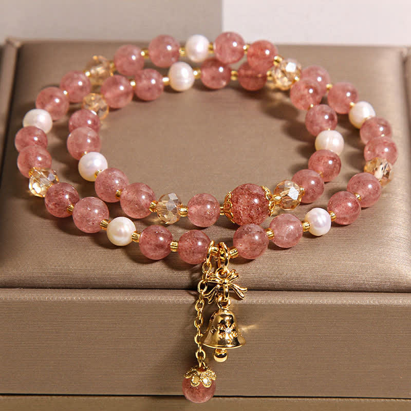 Buddha Stones Pulsera doble de encaje con perlas, cuarzo fresa y mariposa. - image 7