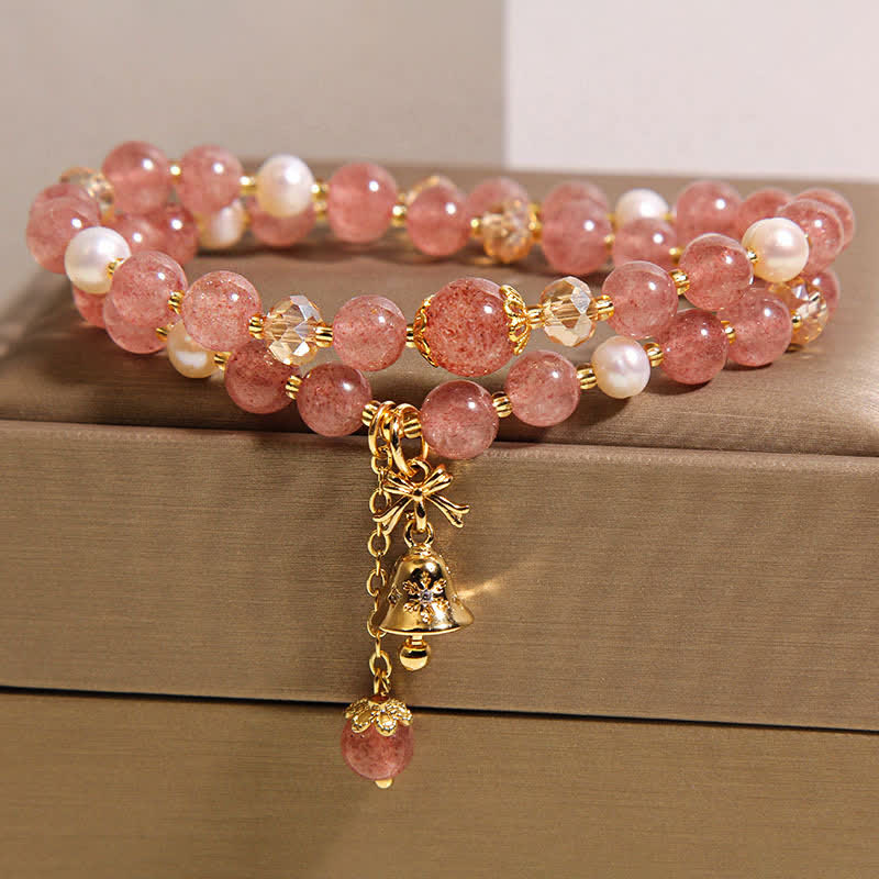Buddha Stones Pulsera doble de encaje con perlas, cuarzo fresa y mariposa. - image 1