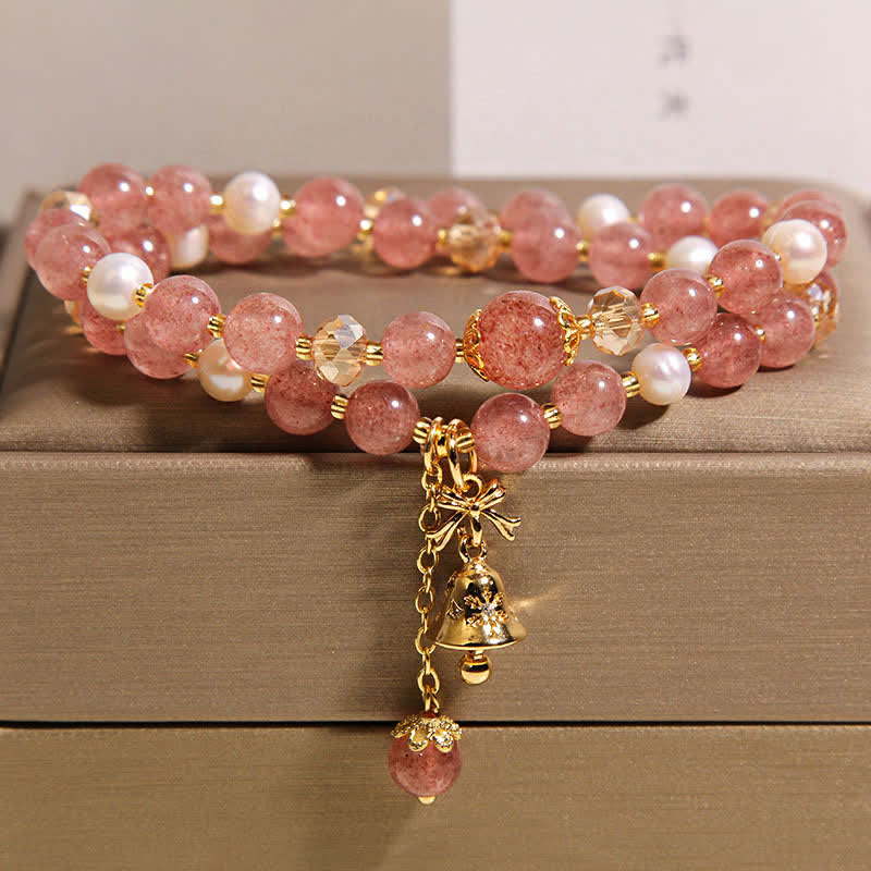 Buddha Stones Pulsera doble de encaje con perlas, cuarzo fresa y mariposa. - image 2