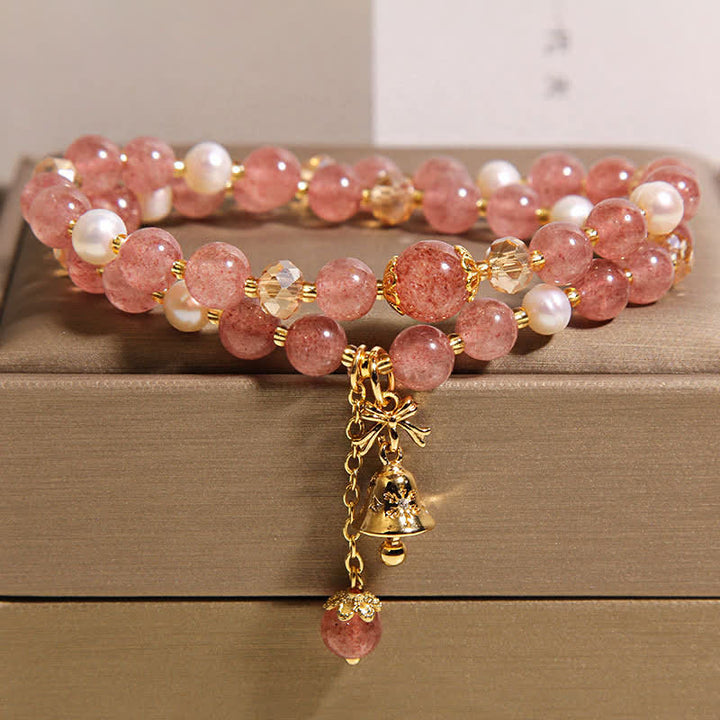 Buddha Stones Pulsera doble de encaje con perlas, cuarzo fresa y mariposa. - image 2