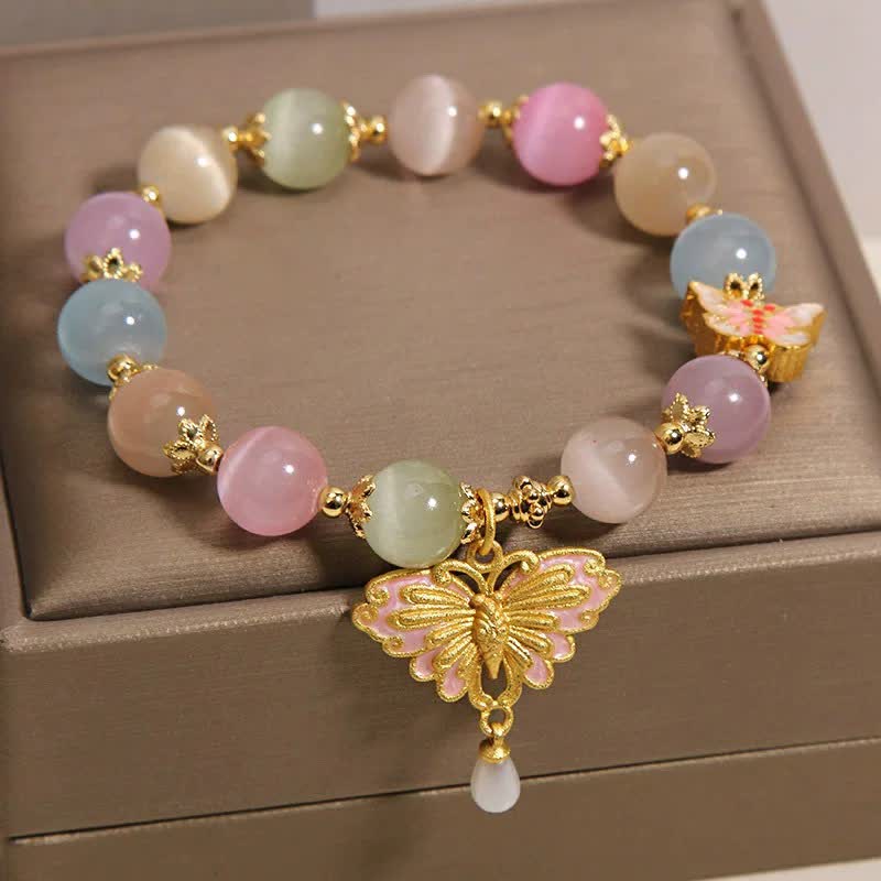 Buddha Stones Pulsera multicolor con cuentas de mariposa ojo de gato y amor - image 3