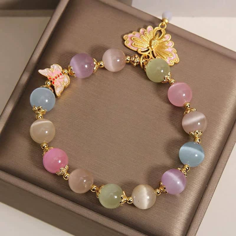 Buddha Stones Pulsera multicolor con cuentas de mariposa ojo de gato y amor - image 8