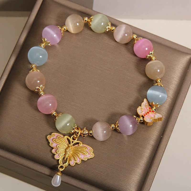 Buddha Stones Pulsera multicolor con cuentas de mariposa ojo de gato y amor - image 7